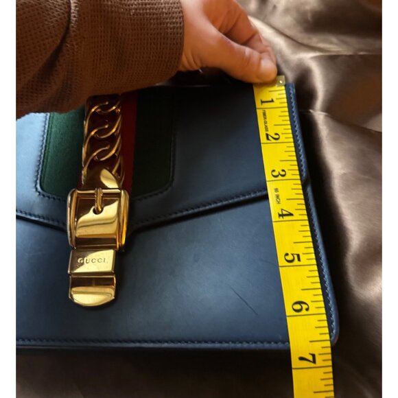 Gucci Sylvie Small Authentic Leather Shoulder Bag Web Stripe & Gold Clasp - Picture 11 of 13